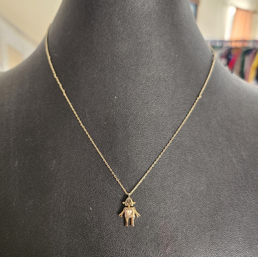 925 Sterling Silver gold plated necklace with robot pendant